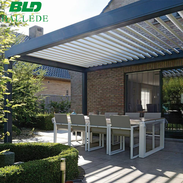 Outdoor Adjustable Shutter Gazebo Outdoor Aluminum Louver Roof Waterproof Pergola With Ceiling Fan