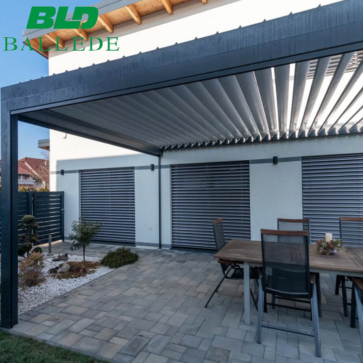 Motorized Metal Garden Structure Pergola Waterproof Aluminium Frame Pergolas Shade Canopies with Privacy Panel