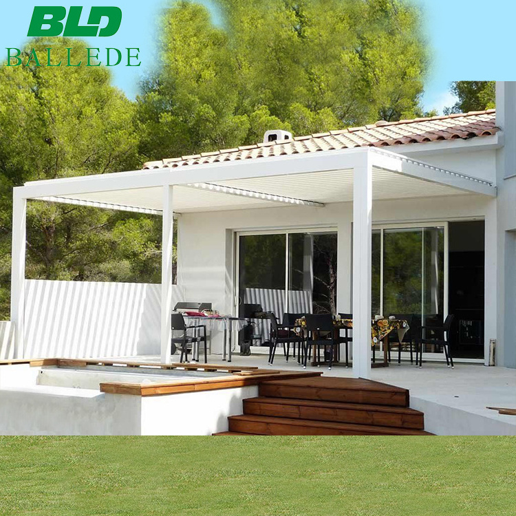 Automated opening roof Bioclimatic pergola with lighting Aluminum gazebo for Outdoor restaurant