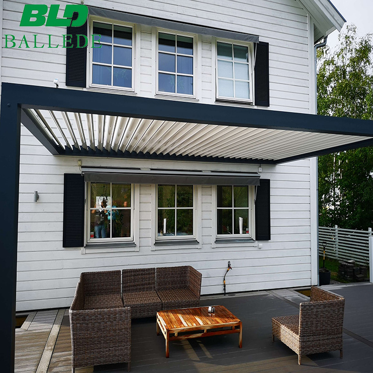 Automated opening roof Bioclimatic pergola with lighting Aluminum gazebo for Outdoor restaurant