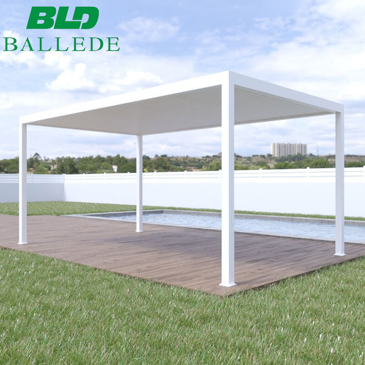 led lights electric louvered roof Aluminum outdoor gazebo pergola With Curtains Netting