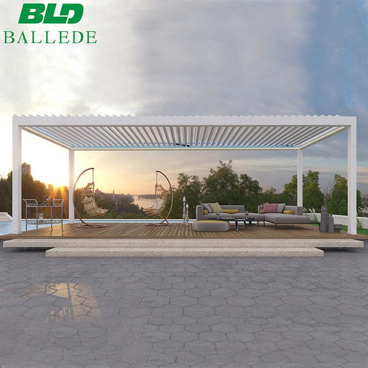 Garden gazebo metal green houses manual motorized louver pergolas with electric louvred roof