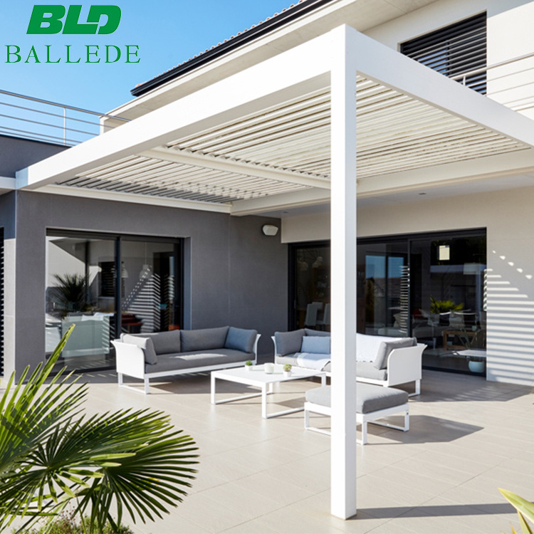 Custom Bio climatic Pergola Aluminium Motorized Smart Pergola Carport With Frameless Glass Door