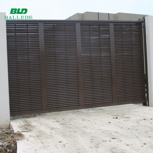 Aluminum slat fence system modern retractable sliding driveway main louvered gate designs