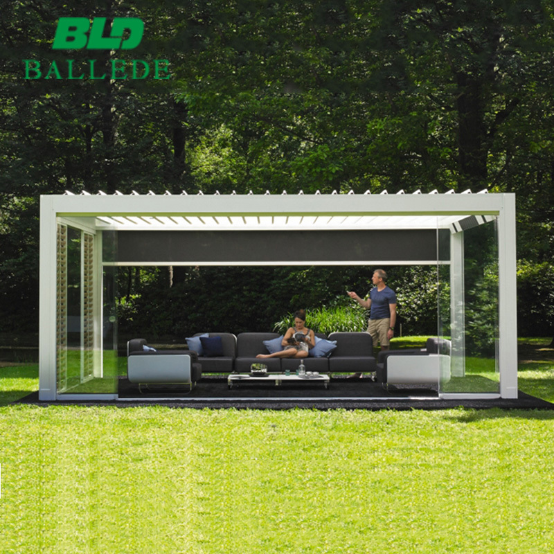 4x4 Outdoor gazebo pergola waterproof aluminium garden metal pavilion with rain and wind sensor