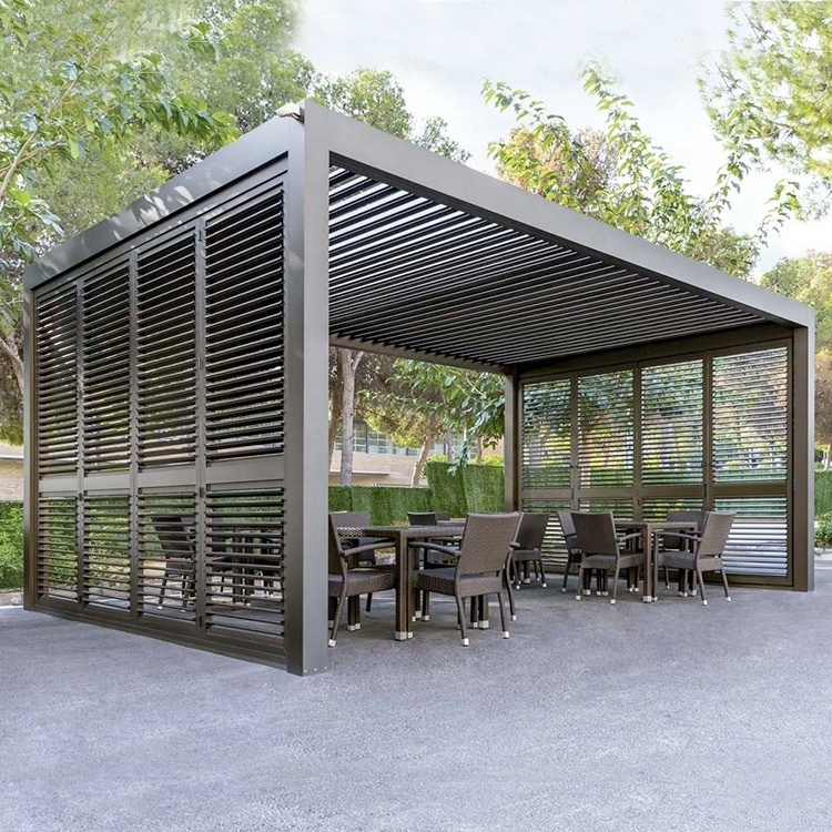 Ease Installation Black Garden Pergola Outdoor Aluminum 12x16 Car Parking Solar Pergola Louver Roof