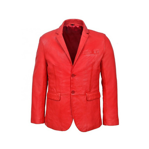 Red Genuine Leather Coat For Men's New Classic Style Custom Winter Warm Jacket