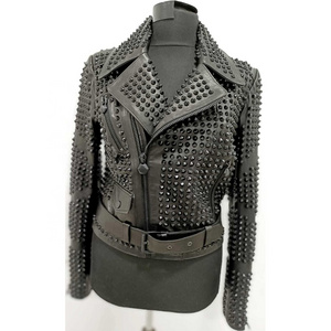 Men's Studded Leather Jacket New Black Spike Style Genuine Cow-Skin Black Leather Biker Jacket