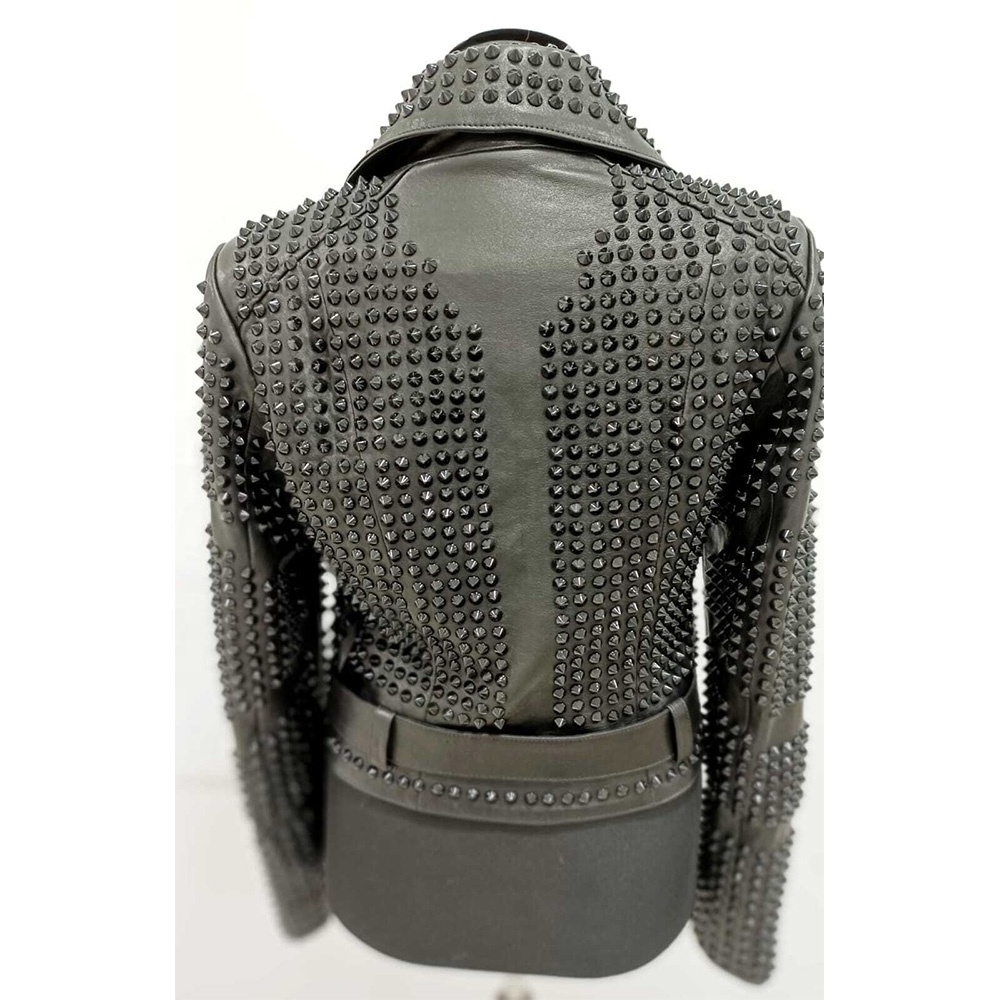 Men's Studded Leather Jacket New Black Spike Style Genuine Cow-Skin Black Leather Biker Jacket