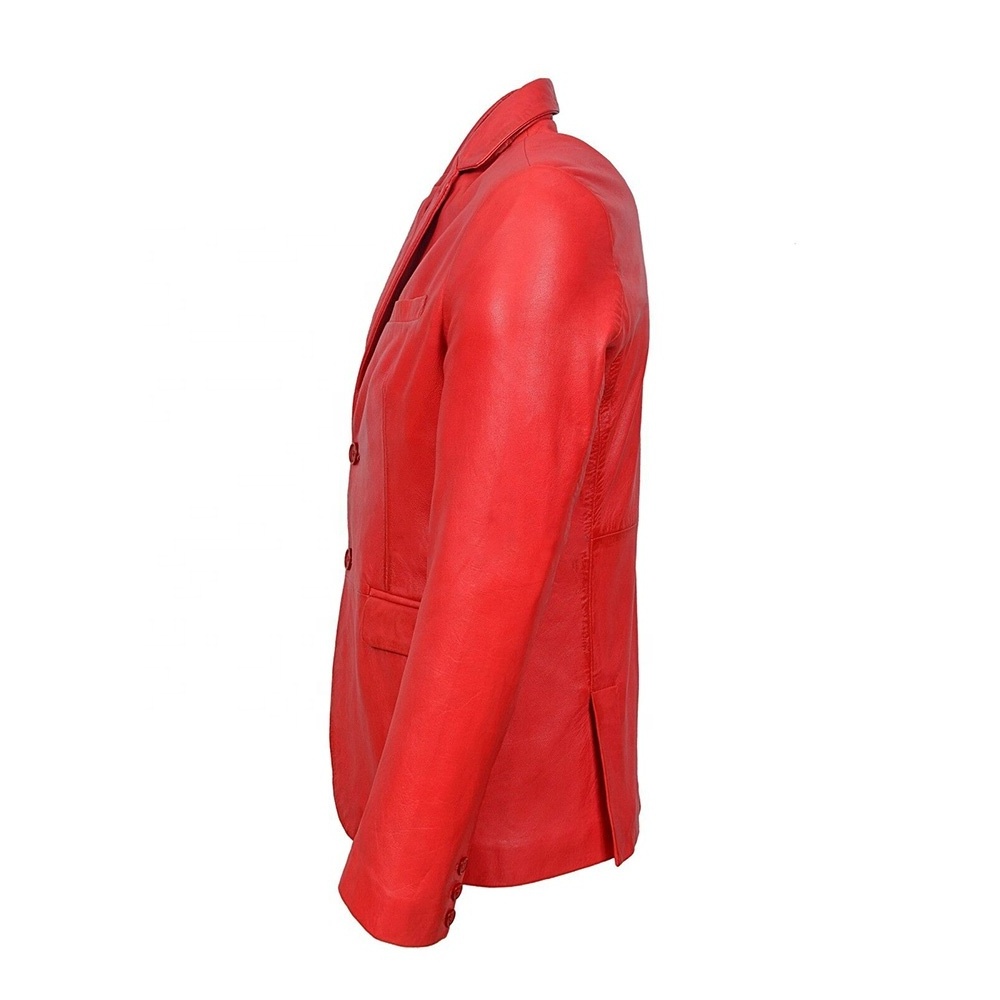 Red Genuine Leather Coat For Men's New Classic Style Custom Winter Warm Jacket