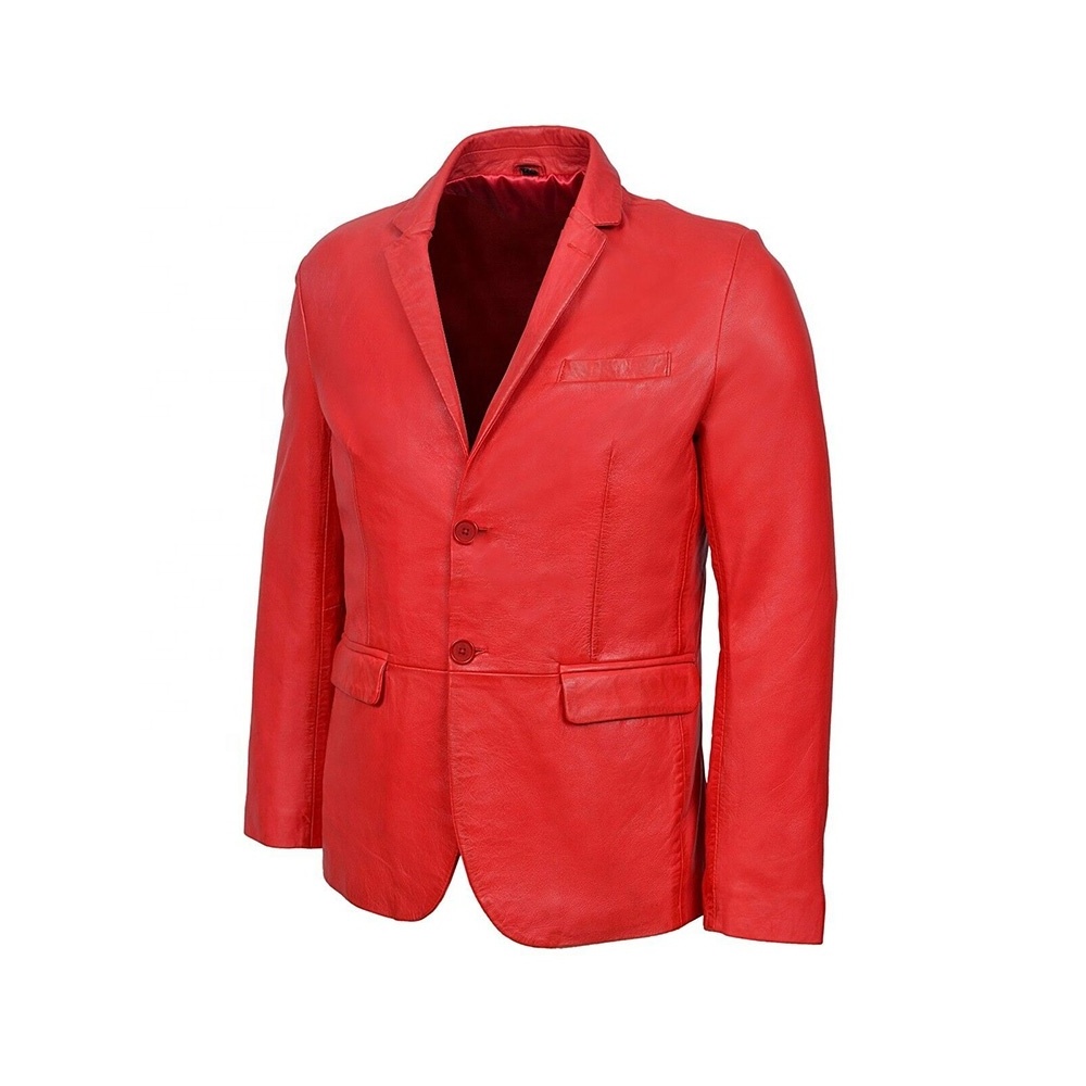 Red Genuine Leather Coat For Men's New Classic Style Custom Winter Warm Jacket