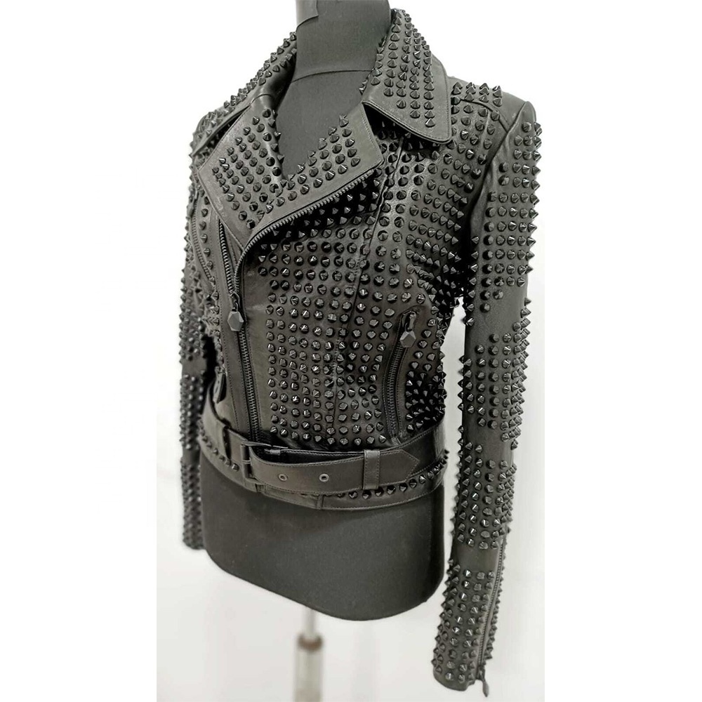 Men's Studded Leather Jacket New Black Spike Style Genuine Cow-Skin Black Leather Biker Jacket