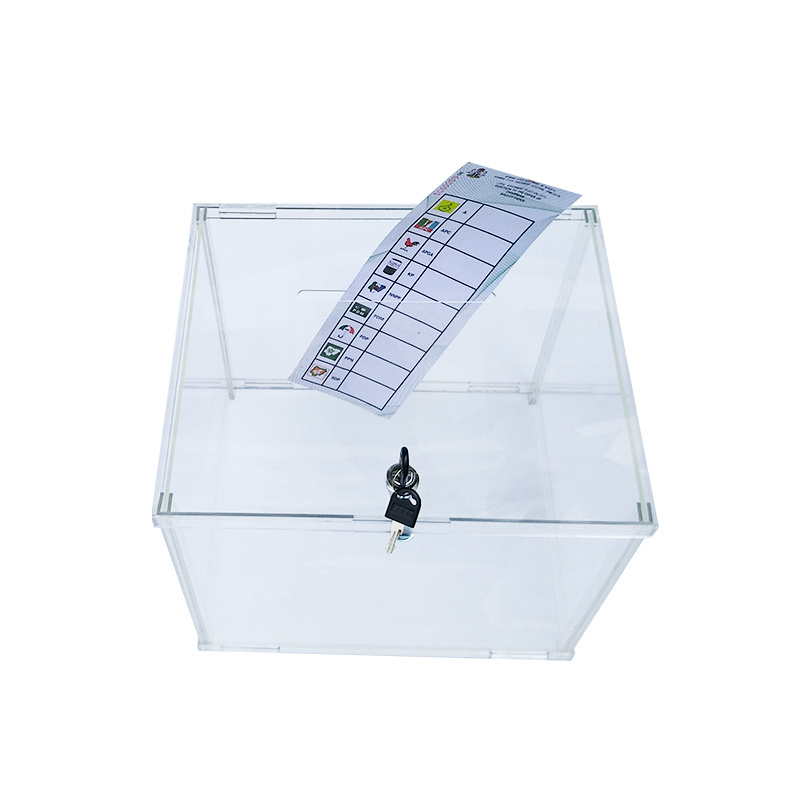 Plexiglass lucky draw box lockable clear acrylic ballot box