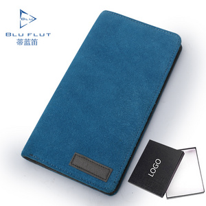 Blu Flut custom luxury full grain leather wallet excellent quality men suede leather purse long blue custom leather men wallet