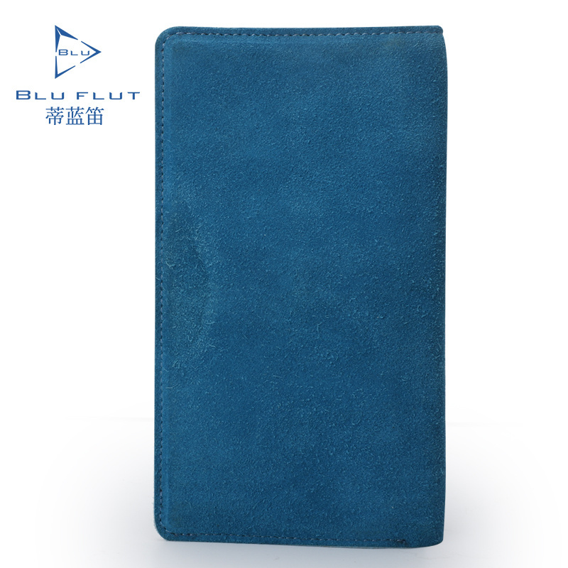 Blu Flut custom luxury full grain leather wallet excellent quality men suede leather purse long blue custom leather men wallet