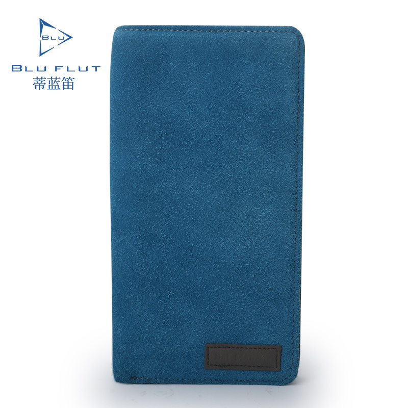 Blu Flut custom luxury full grain leather wallet excellent quality men suede leather purse long blue custom leather men wallet