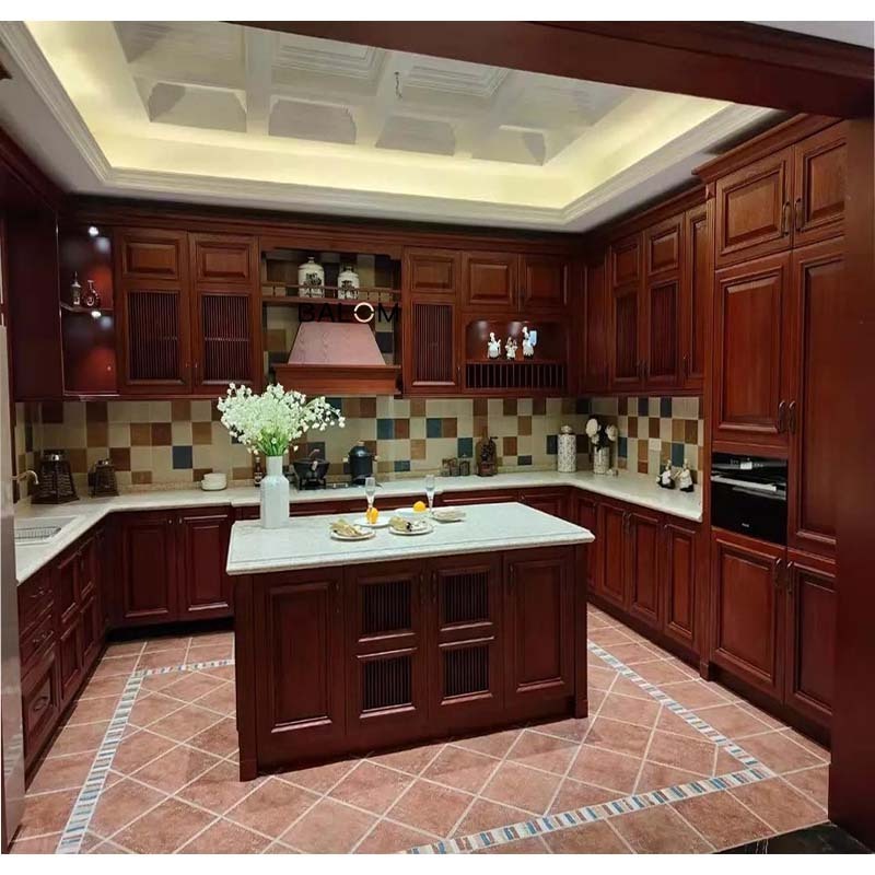 Modern Design Lacquer Solid Wood Kitchen Cabinets Complete Set American Style Kitchen Storage Cabinets  with Solid Wood