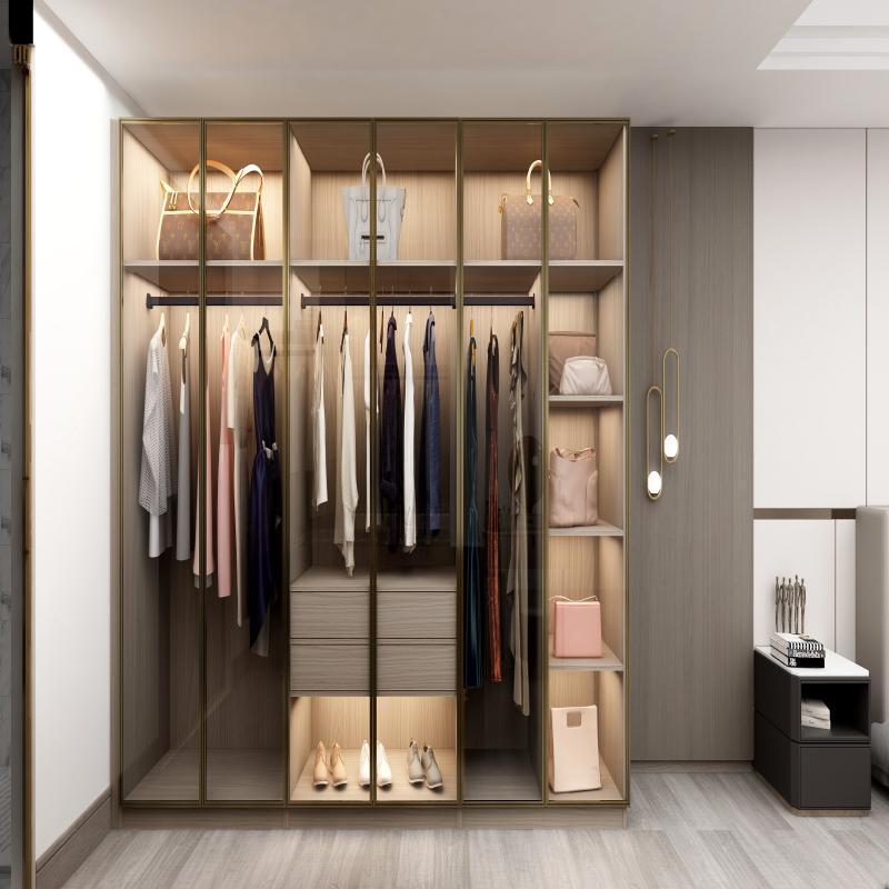 Custom Wardrobe Walk in Closet Glass Door With Light Strips Dressing Room Furniture High-end series Wardrobe Walk in Closet