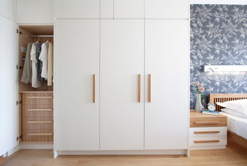 BALOM White Wooden Wardrobe With Three Doors, Two Compartments and Three Drawers