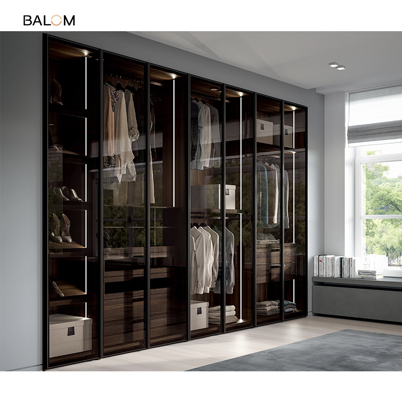 BALOM home luxury high end modern glass bedroom wardrobe door closet