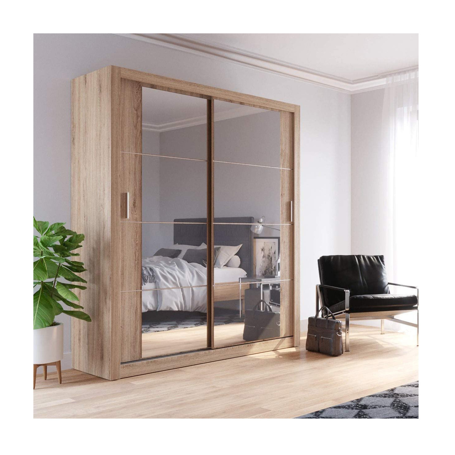 Balom latest model nice design solid wood sliding door cloth wardrobe closet with dressing mirror