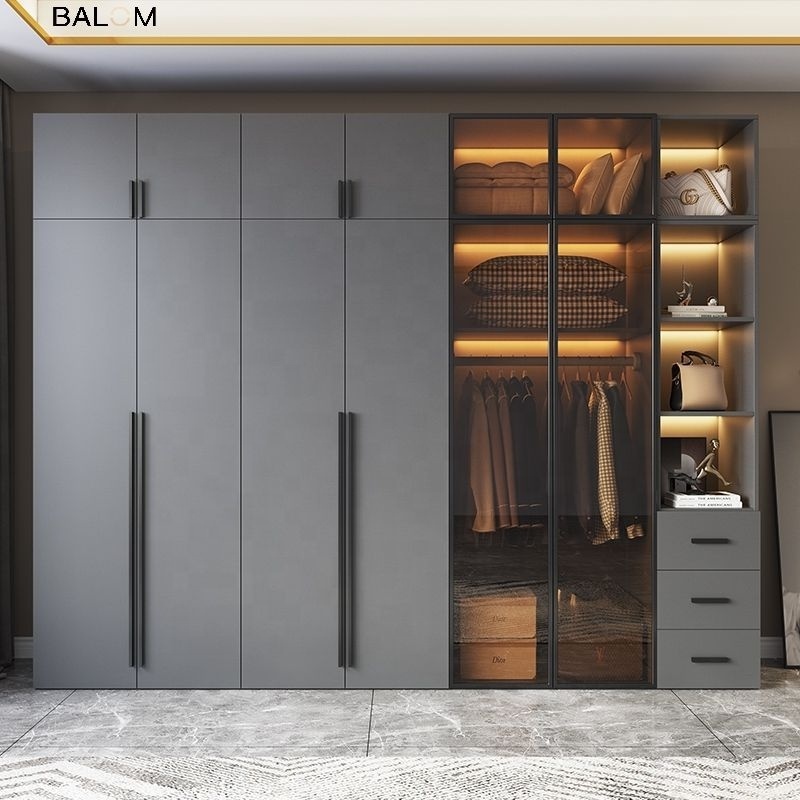 Balom manufacturer grey  wooden bedroom cabinet and glass door wardrobe