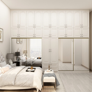 Home furniture pvc finished wood almirah designs 6 door cloth cabinet bedroom mdf wardrobe mirror closet