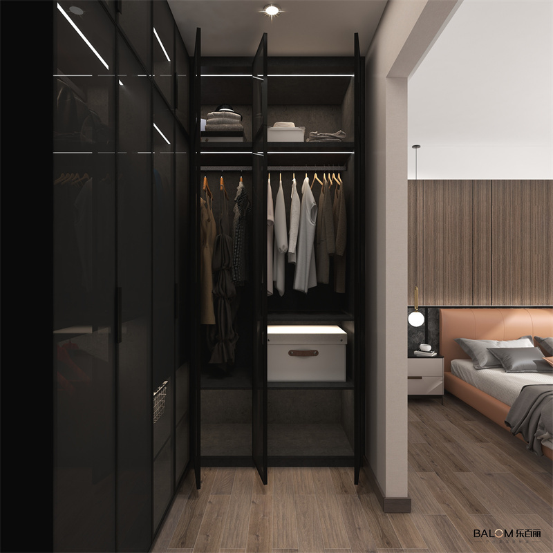 Luxury Modern Wardrobe With Glass Doors Italy Style Black Closet Bedroom Smart Wardrobe Cabinet