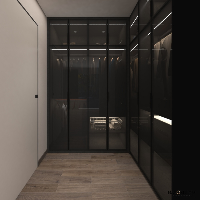 Luxury Modern Wardrobe With Glass Doors Italy Style Black Closet Bedroom Smart Wardrobe Cabinet