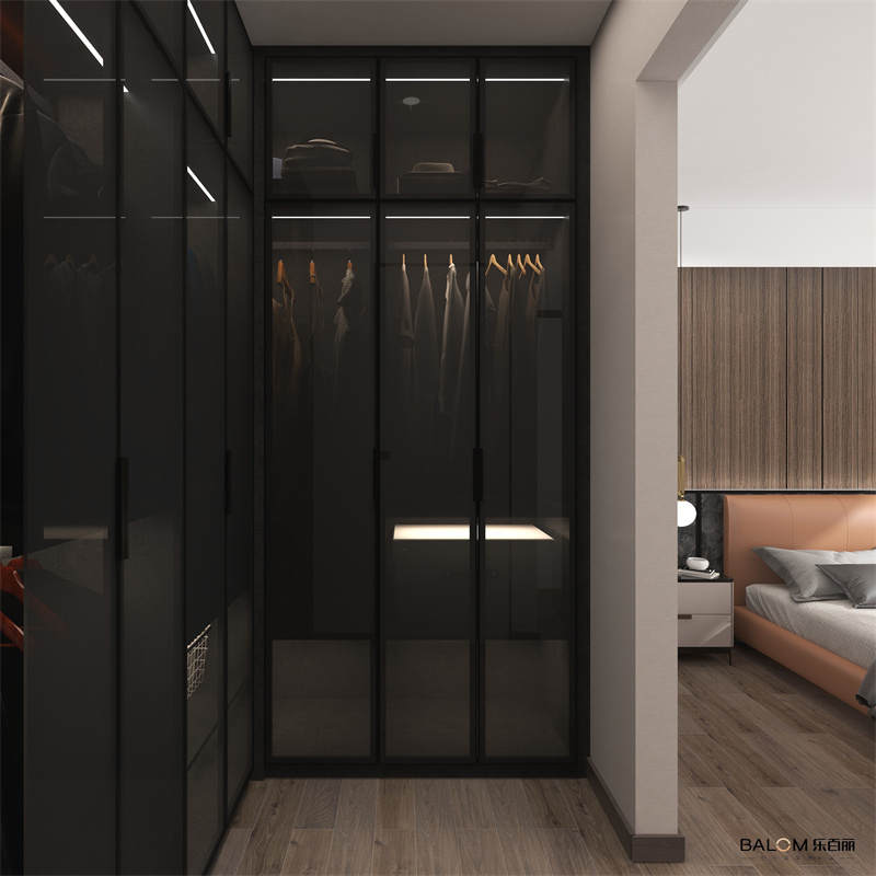 Luxury Modern Wardrobe With Glass Doors Italy Style Black Closet Bedroom Smart Wardrobe Cabinet