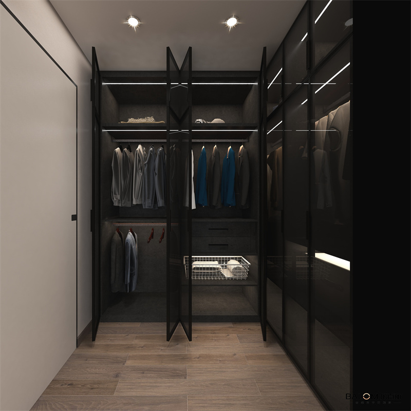 Luxury Modern Wardrobe With Glass Doors Italy Style Black Closet Bedroom Smart Wardrobe Cabinet