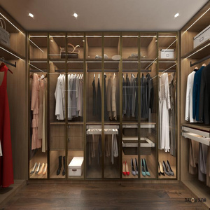 Custom Wardrobe Walk in Closet Glass Door With Light Strips Dressing Room Furniture High-end series Wardrobe Walk in Closet