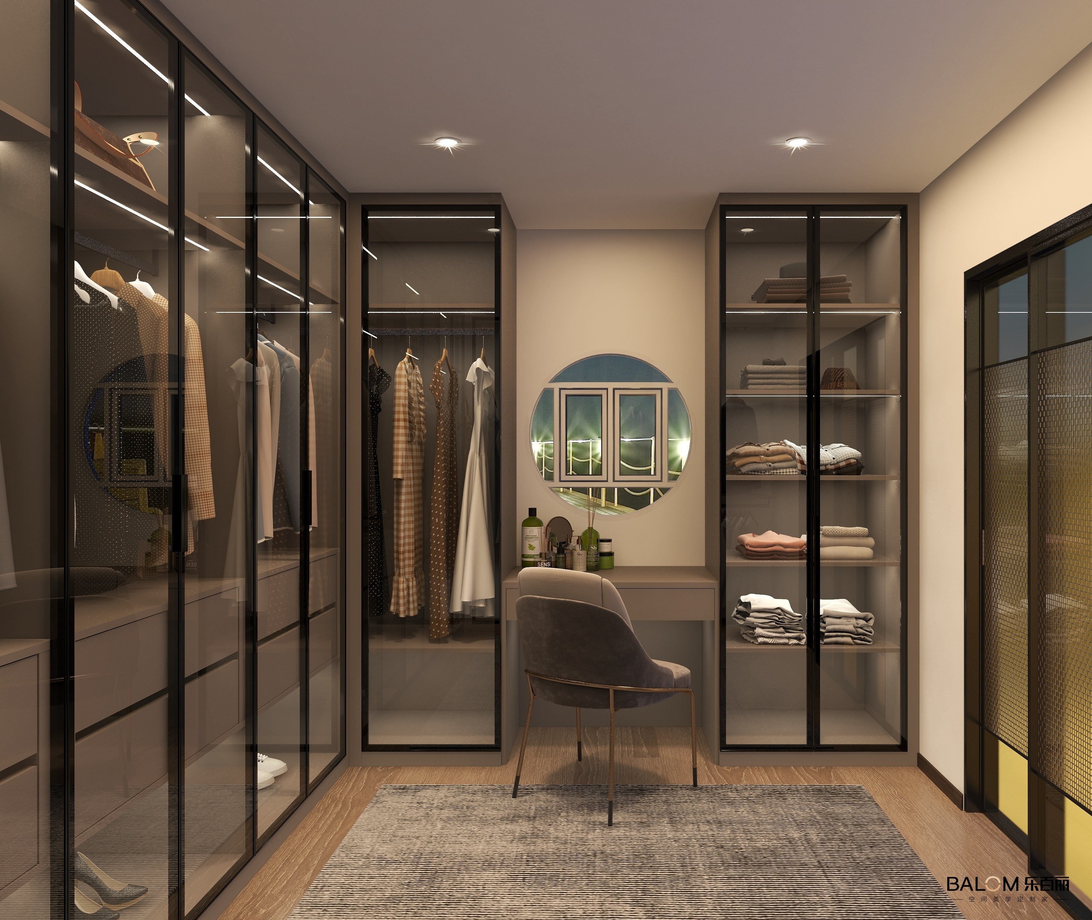 Custom Luxury Modern L Shape Walk In Closet Built In Walk In Wardrobe With Tempered Glass Door LED Light Suite Closet