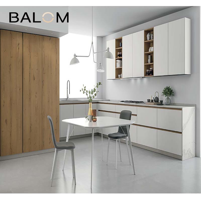 PVC membrane lacquer furniture kitchen modular wood cabinet cupboard with pull out pantry