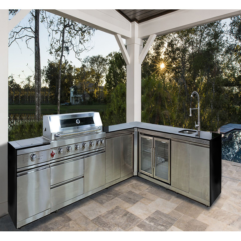 304 Stainless Steel Sun Proof Outdoor Kitchen Island with BLUM Soft Closing Kitchen Cabinet