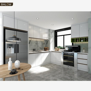 Kitchen Furniture Balom Aluminium Modular Kitchen Cabinets Modern Pure or Wood Grain Solid Wood/mdf/plywood/particle Board/glass