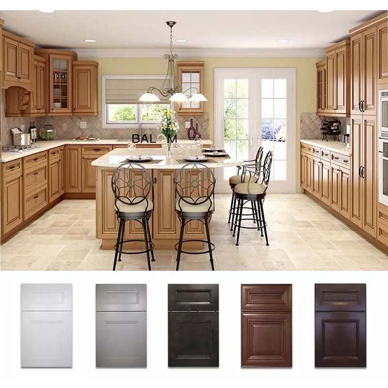 Modern Design Lacquer Solid Wood Kitchen Cabinets Complete Set American Style Kitchen Storage Cabinets  with Solid Wood