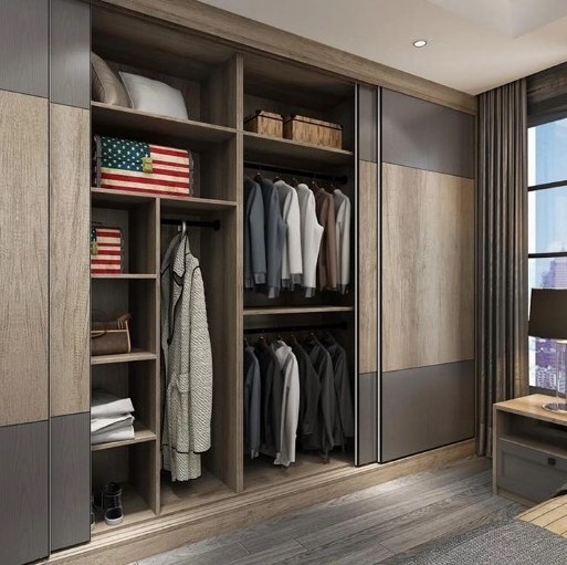 BALOM 2024 Customized wardrobe storage cabinet minimalist bedroom closet design wood wardrobe with door panel