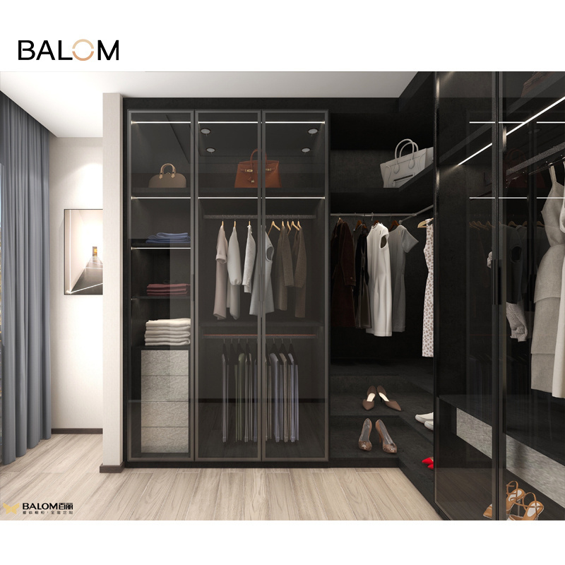 BALOM home luxury high end modern glass bedroom wardrobe door closet