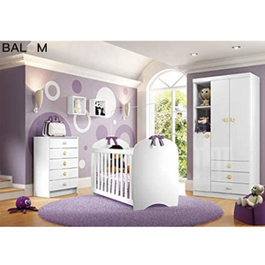 BALOM White Wooden Wardrobe With Three Doors, Two Compartments and Three Drawers