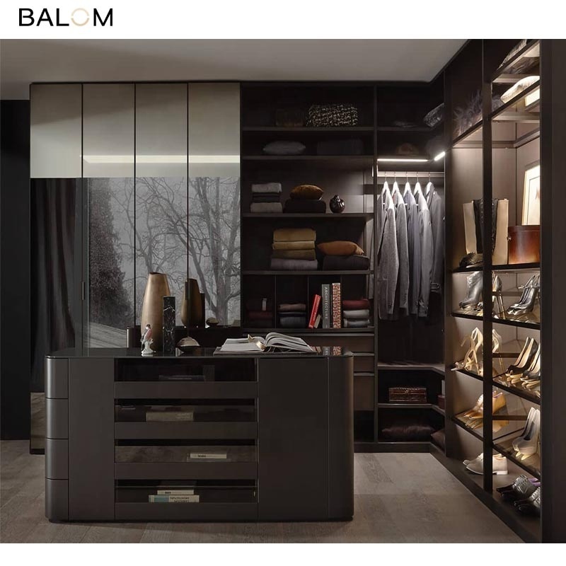 Balom 2024 designs custom luxury glass wardrobe bedroom furniture walk in wardrobe with aluminum glass door