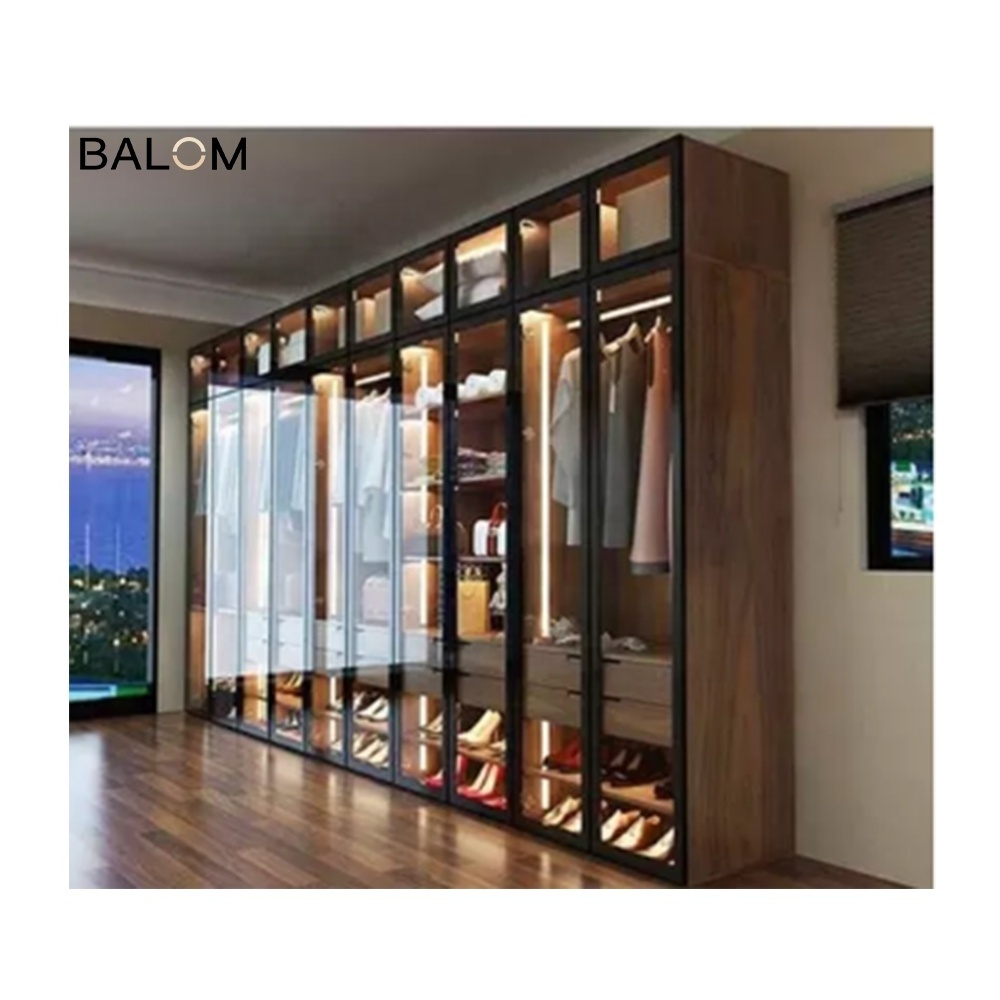 BALOM home luxury high end modern glass bedroom wardrobe door closet