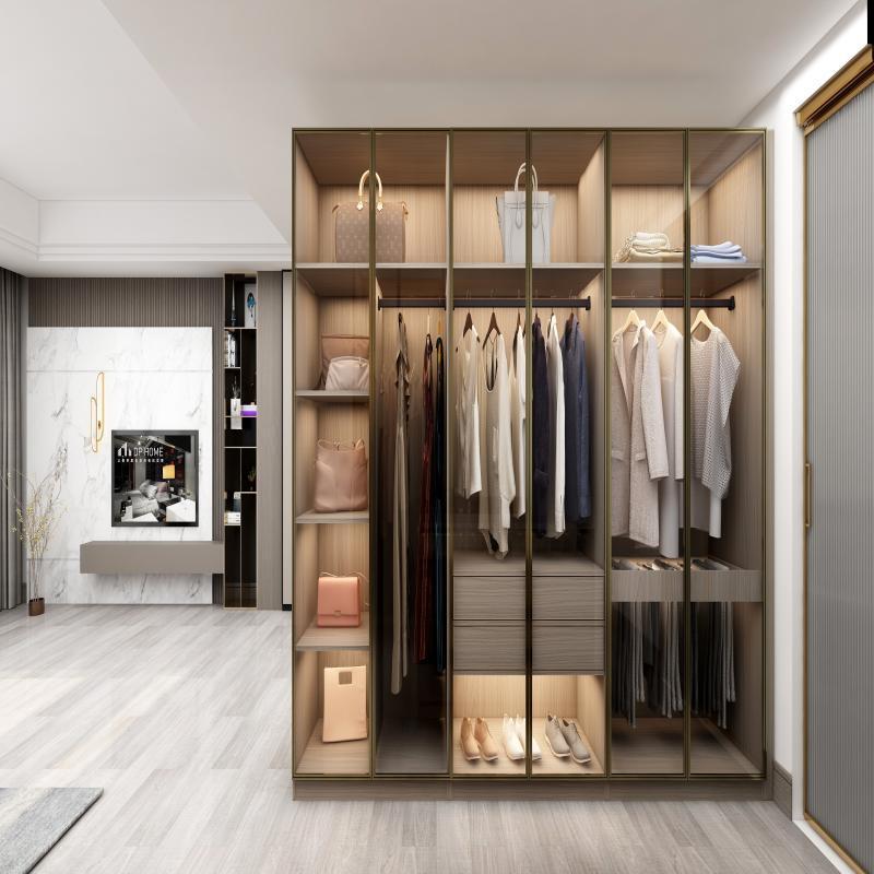 Custom Wardrobe Walk in Closet Glass Door With Light Strips Dressing Room Furniture High-end series Wardrobe Walk in Closet