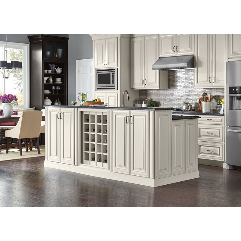 Balom French wooden pull down kitchen pantry cabinets with solid wood white creamy  shaker and countertops