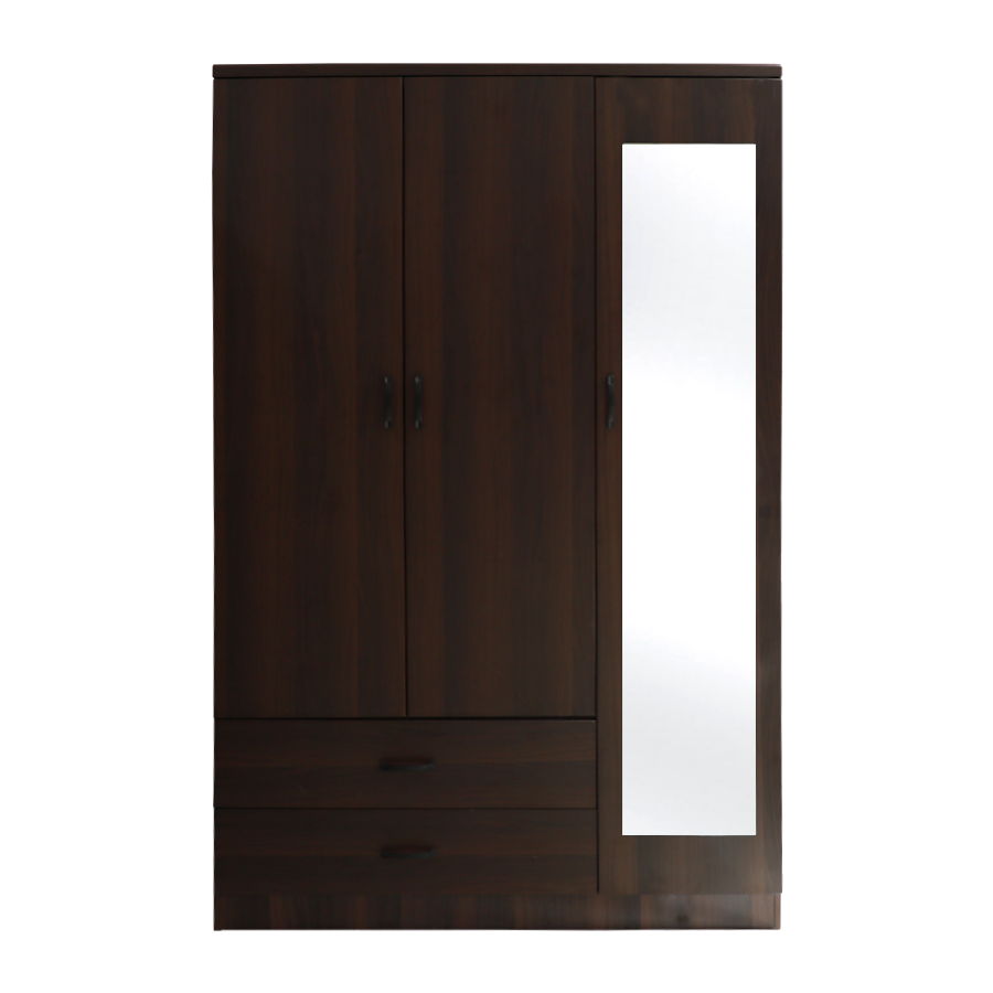 Dark brown wooden modular bedroom closet organizer wardrobe with mirror