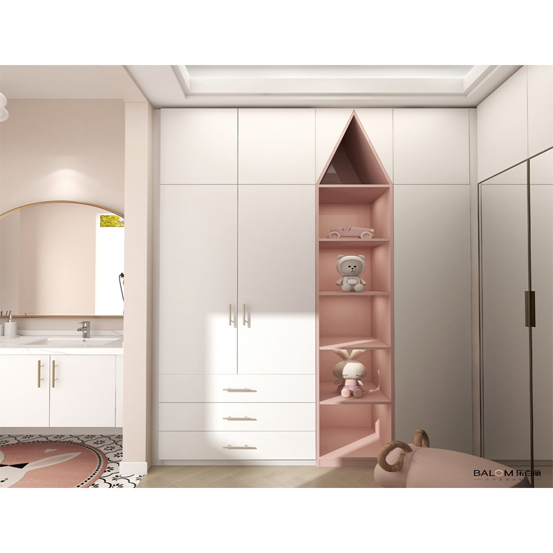 Balom Customized melamine board pink wardrobe 1 set bedroom wardrobes wooden furniture kids wardrobe clothes organiser