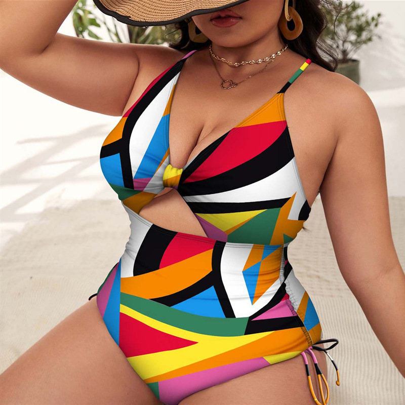 Wholesale Fashion Floral Print One Piece Bikini Women's Plus Size Sexy Hollow Out Bikini Swimwear