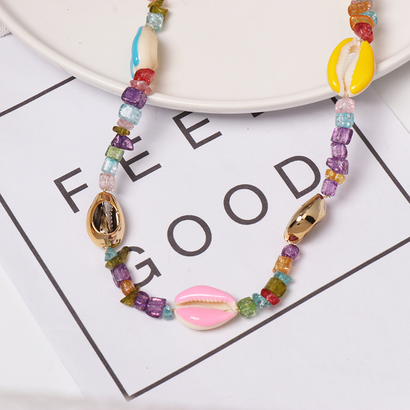 LM10 Balry Jewelry New arrival design colorful  beads shell necklace Irregular beaded stone shell pendant Necklace for Women