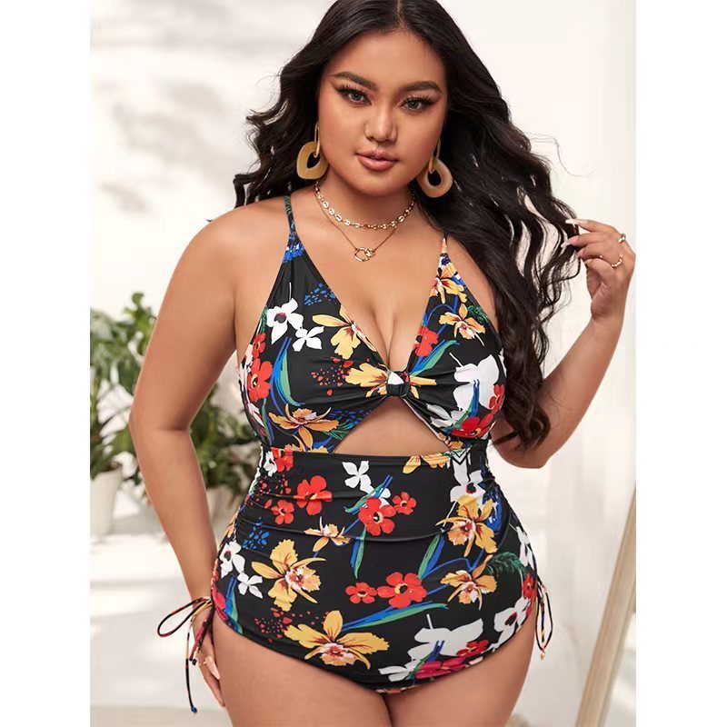 Wholesale Fashion Floral Print One Piece Bikini Women's Plus Size Sexy Hollow Out Bikini Swimwear