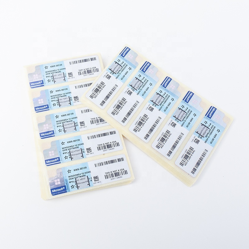 Windows 10 Home OEM Coa Sticker Global Online Activation(1 Pack= 10 Pcs) Supported Lifetime Warranty Windows 10 Home key